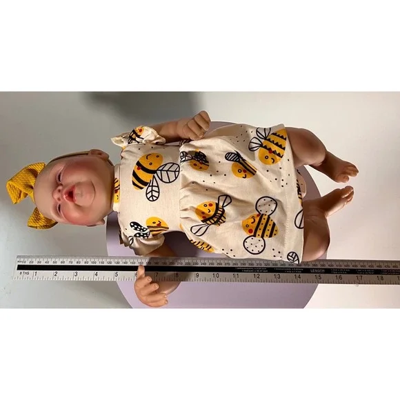 Realistic Baby Doll Lifelike Reborn Vinyl Girl Bumble Bee Outfit New - Picture 3 of 6